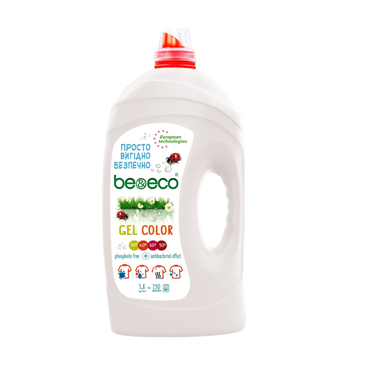 Гель для прання Be&amp;Eco Color 190 циклів прання, 5.8 л