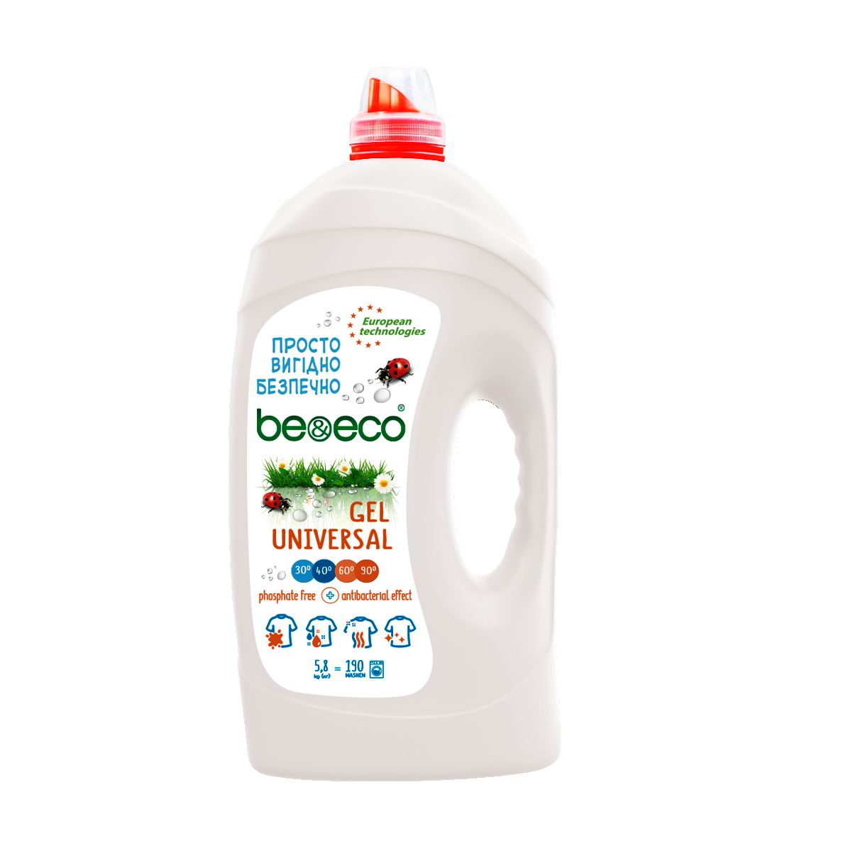 Гель для прання Be&amp;Eco Universal 190 циклів прання, 5.8 л